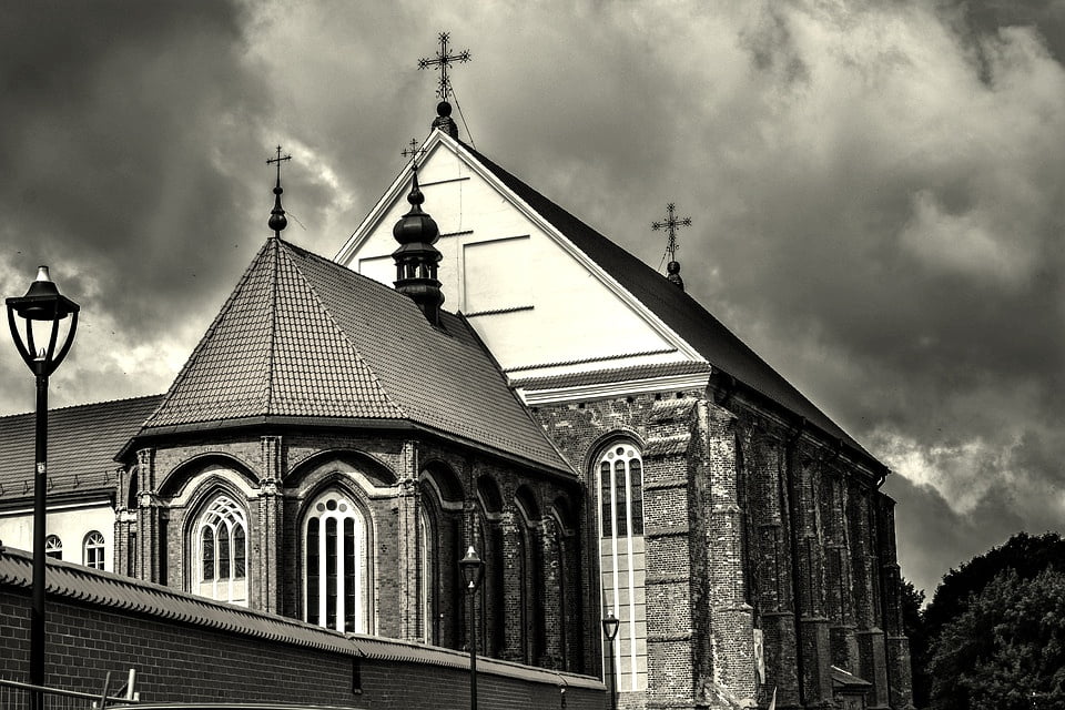 black and white church
