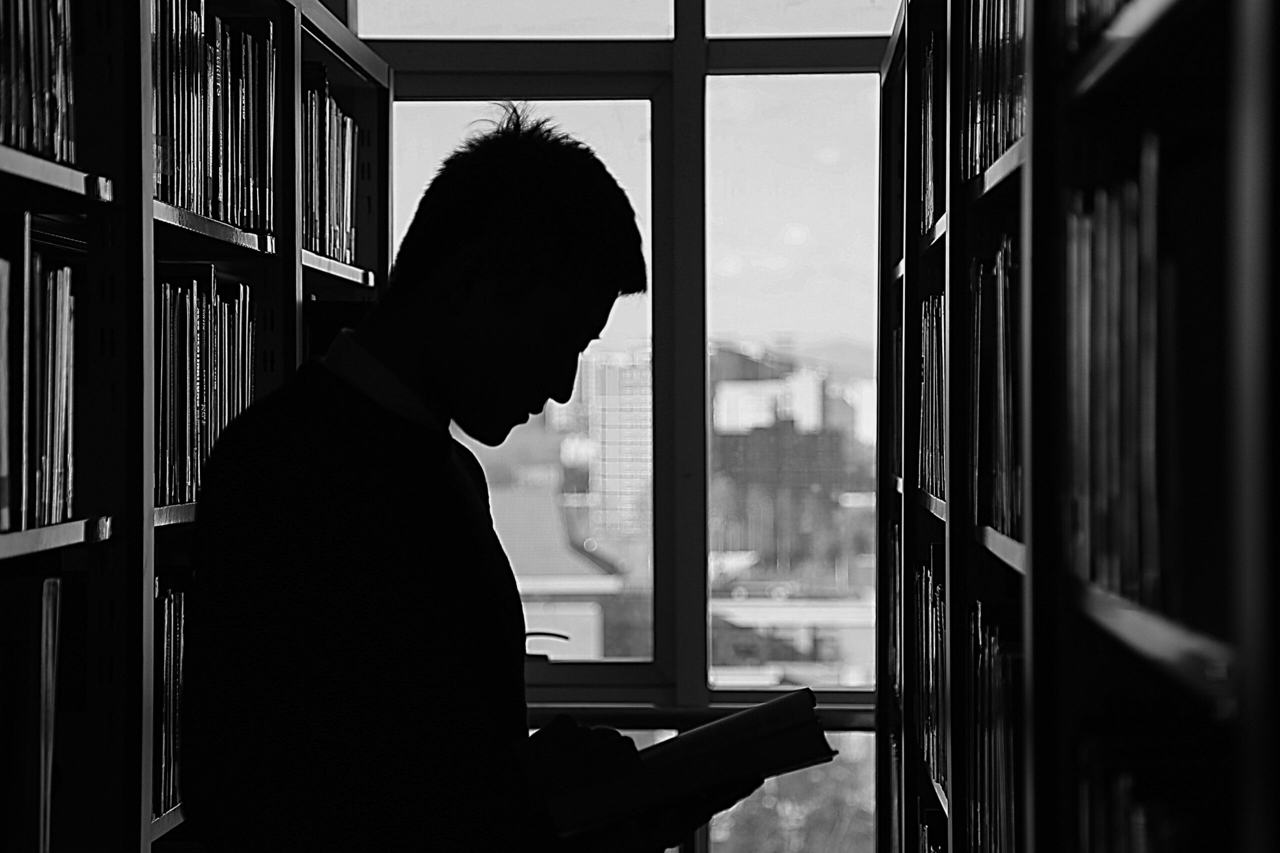 student in a library
