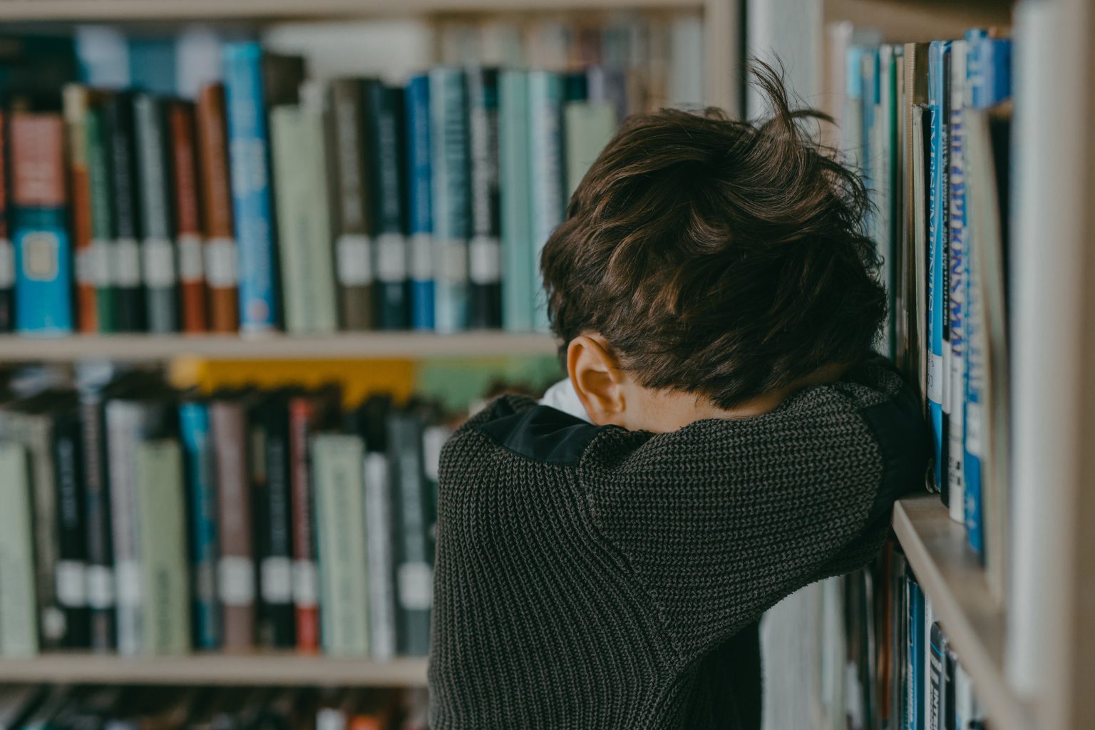 crying child in a library