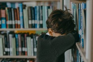 crying child in a library