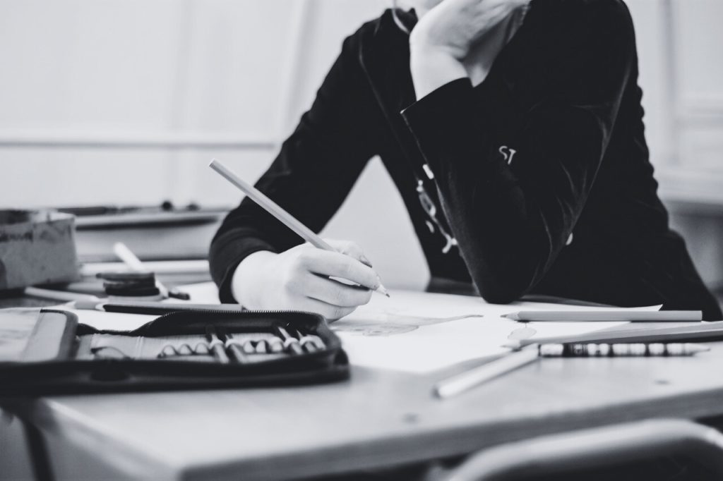 girl working on school work