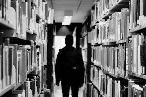 student in a library